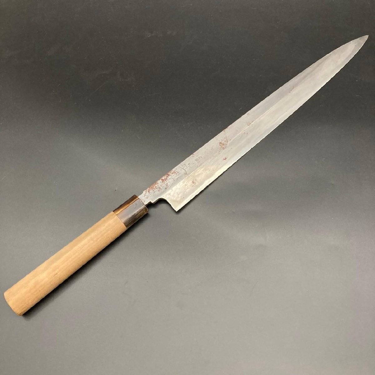 SW1119-101-7-4 現状品 正本 水牛柄 調理器具 刃物 包丁 筋引 全長48.5cm 刃幅4cm 刃長33.5cm 80サイズ