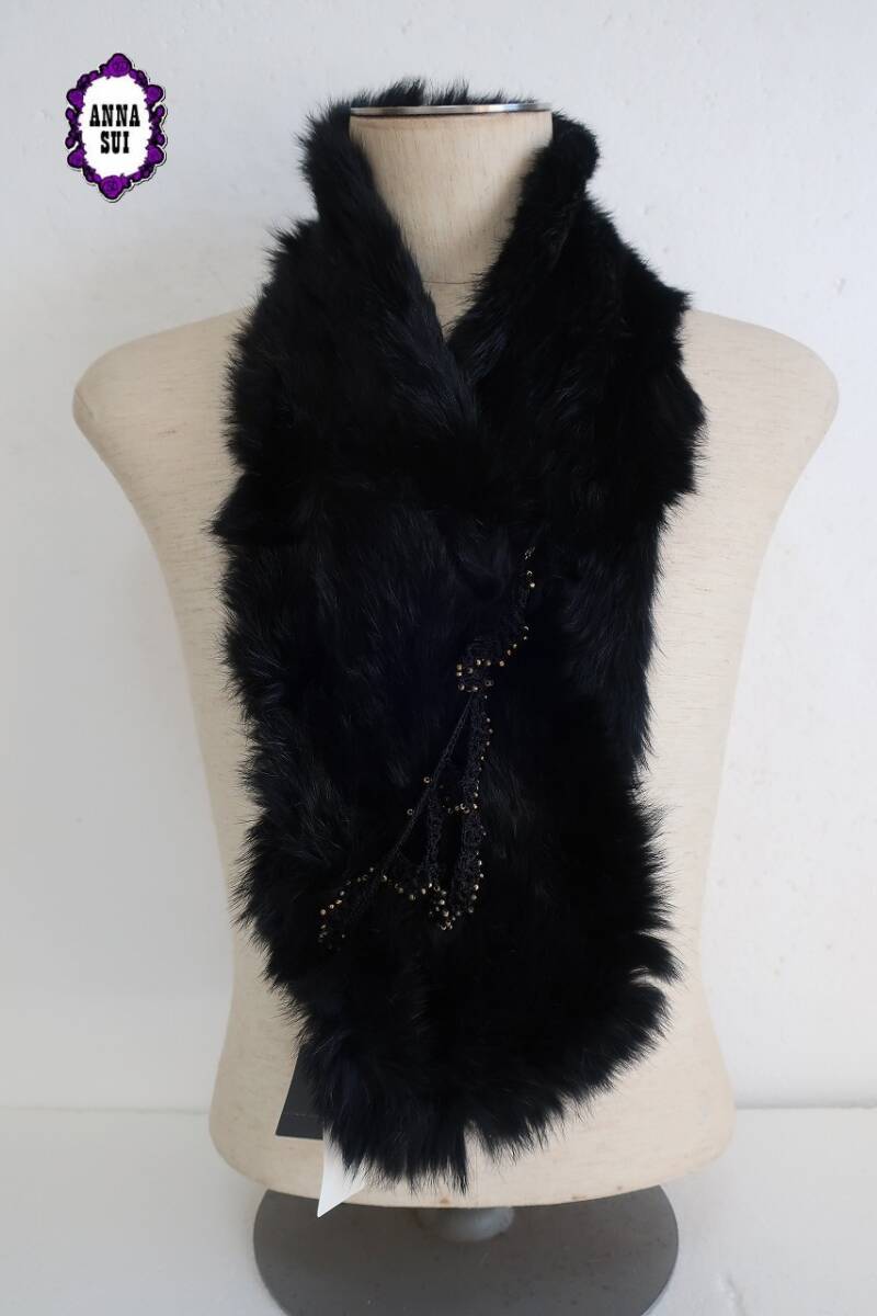 新品　ANNA SUI　アナスイ　リアルファー　ラビットファー　マフラー　2AS60529　ブラック系