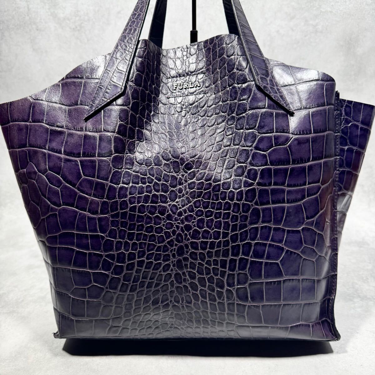 極美品 希少色 A4可 FURLA メンズ クロコ トートバッグ ビジネス 肩掛 希少色/A4収納◎ フルラ FURLA メンズ クロコダイル型押し