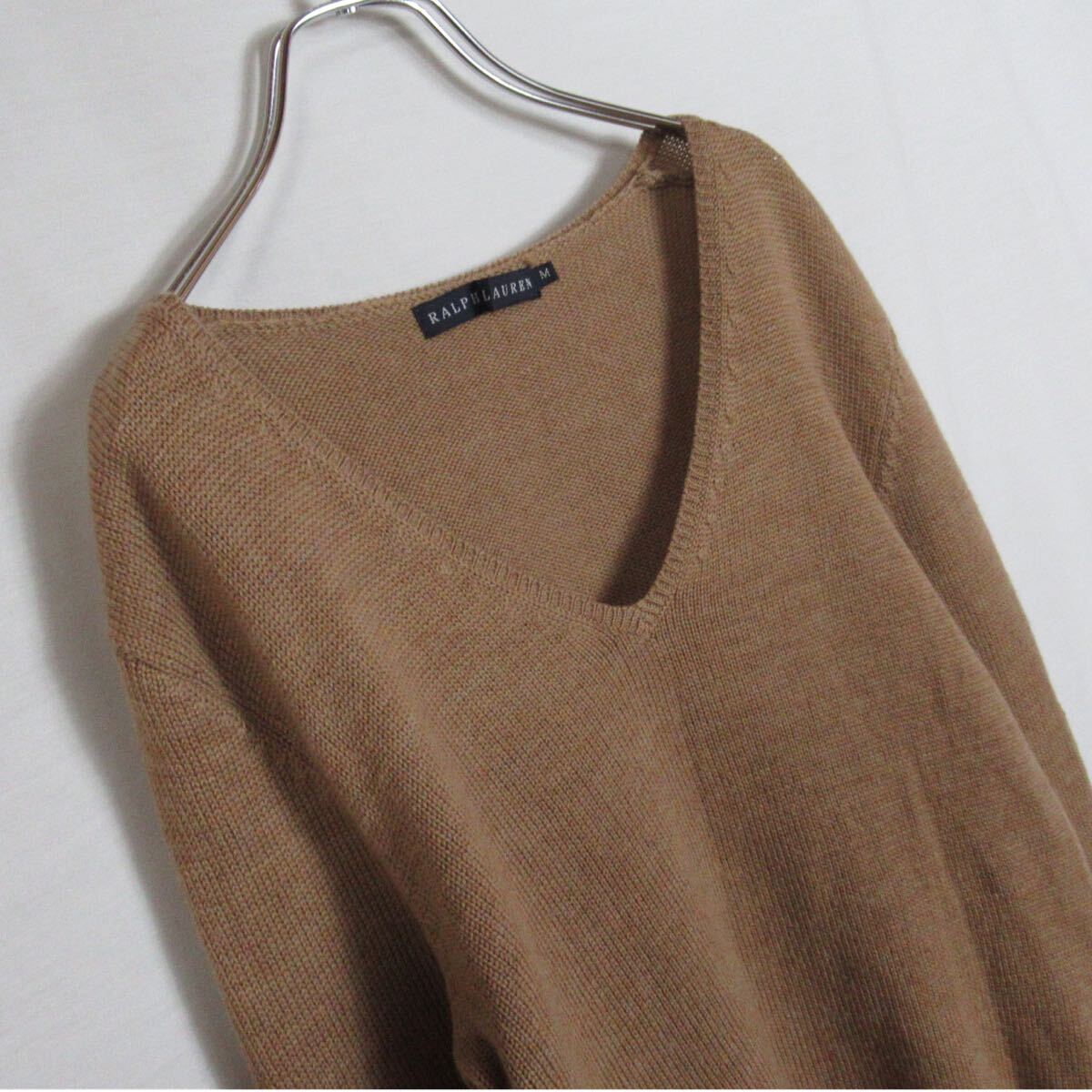 RALPH LAUREN ウール ニット Vネック セーター ブラウン Mサイズ ラルフローレン レディース 長袖 秋冬 トップス シンプル プルオーバー_画像3