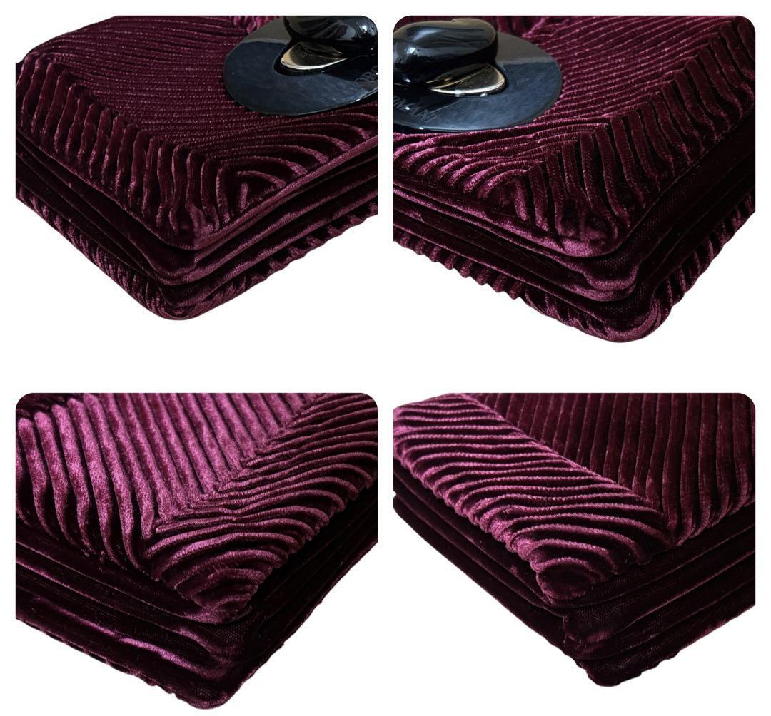 極美品 GIORGIO ARMANI ジョルジオアルマーニ チェーン ショルダーバッグ パーティーバッグ ターンロック 2WAY Y1E117 ベロア ベルベット