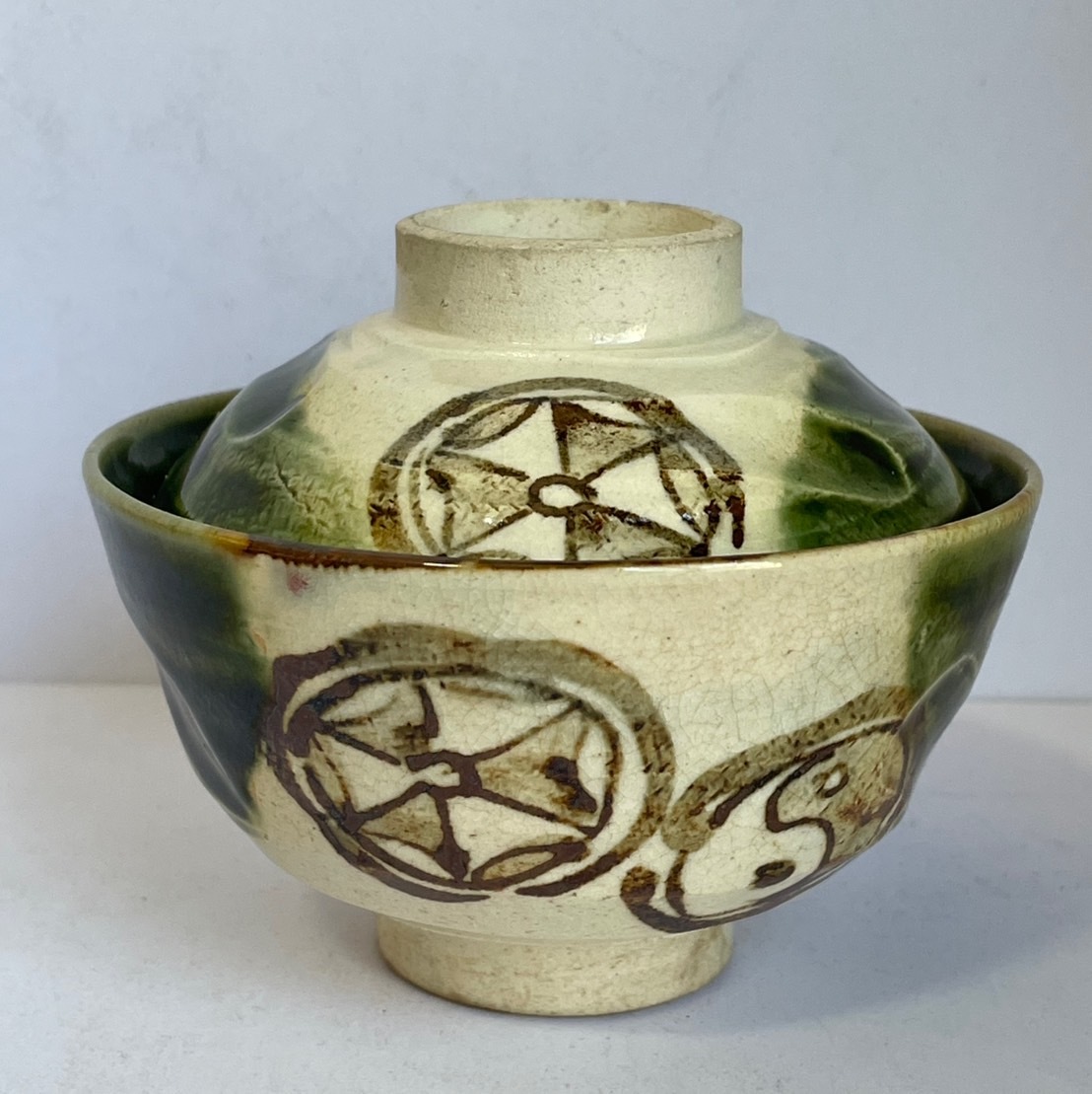 織部焼　蓋茶碗　１０客 織部焼 蓋茶碗 10客