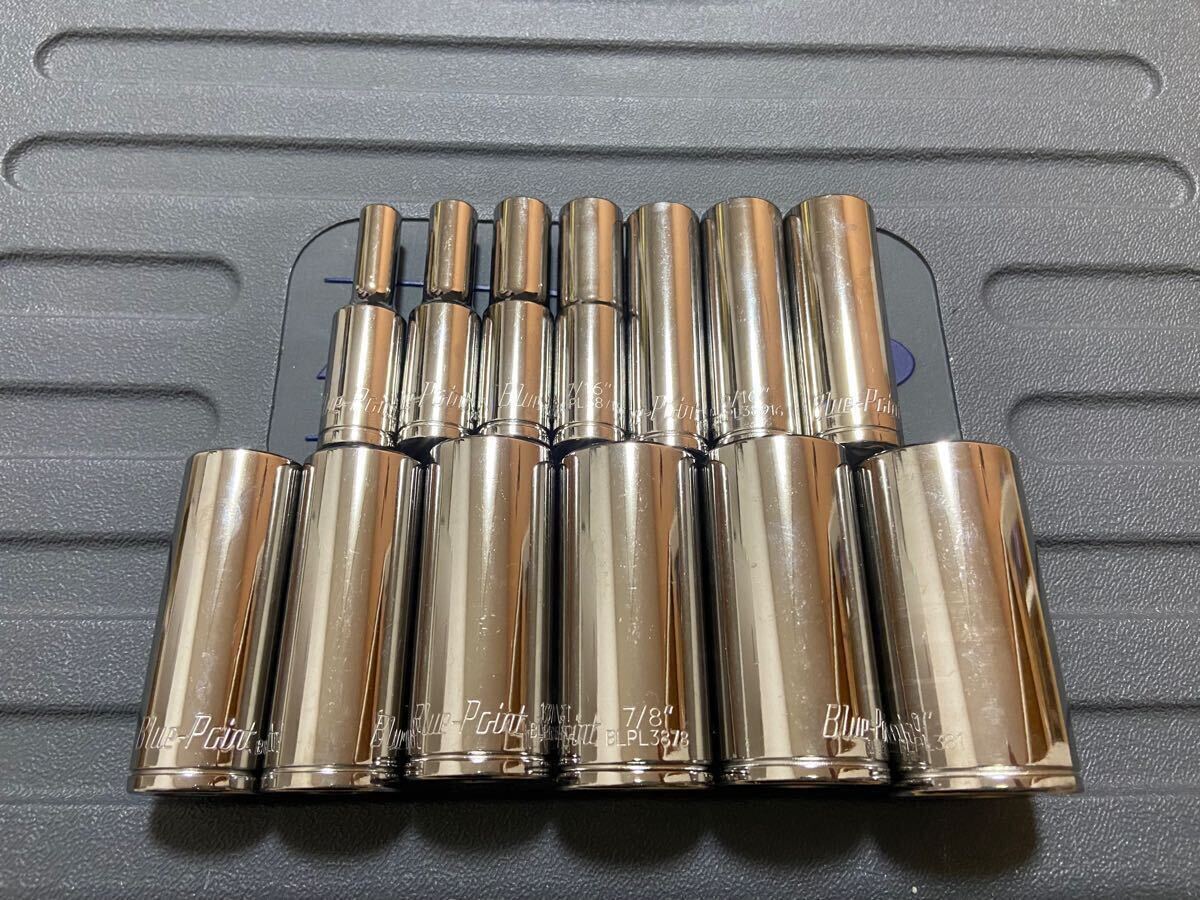 【1セット限定】スナップオン snap-on ブルーポイント 3/8 インチサイズ ディープソケット フルセット 12ポイント 1/4〜1