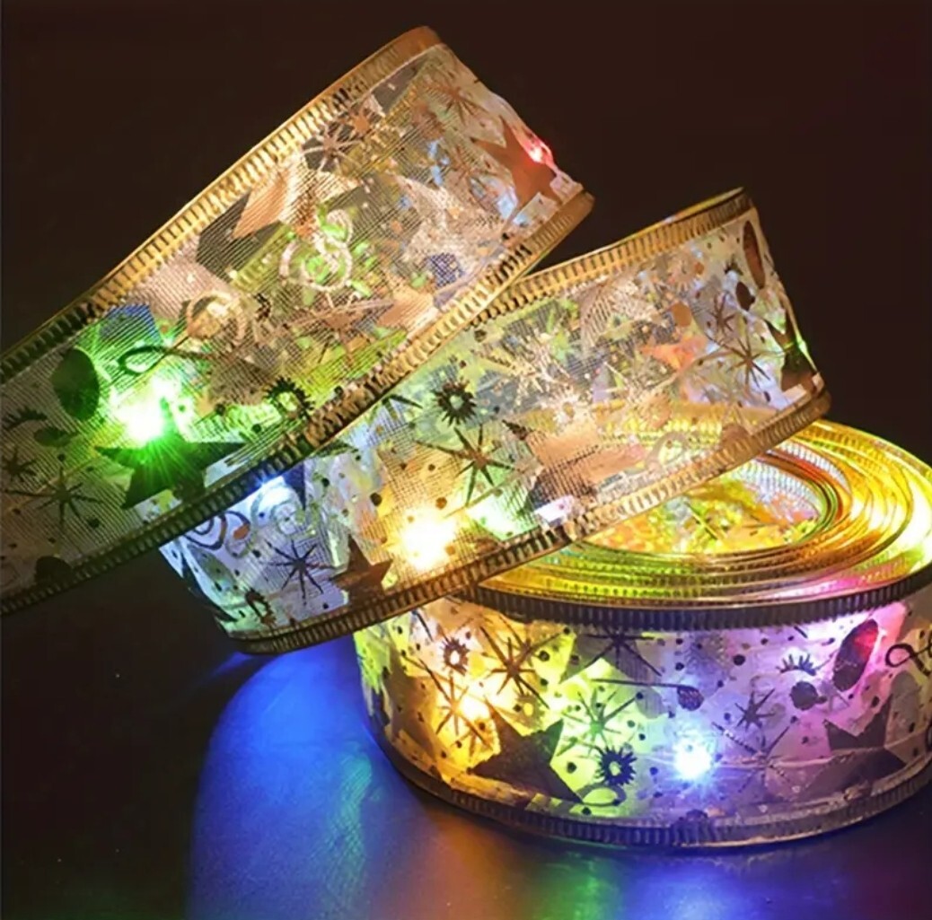 1184【新品未使用】10m ゴールデンクリスマスリボン フェアリーライト LEDストリングライト イルミネーション クリスマスツリー パーティー