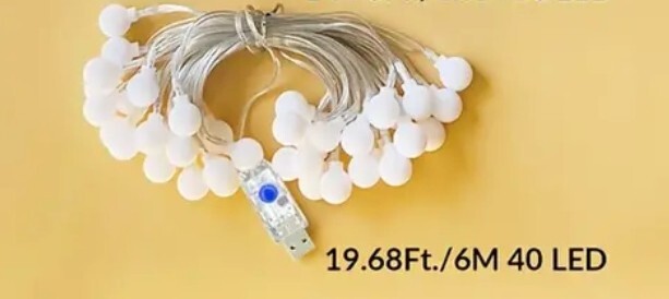 1189【新品未使用】フェアリーライト イルミネーションライト ボール USB給電 ワイヤーライト 6M40個 LEDライト クリスマスオーナメント