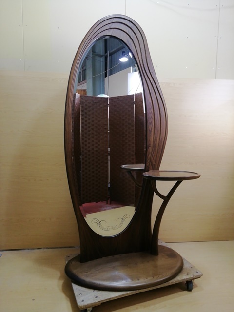 あ//つH2577 【埼玉県川口市発】【昭和レトロ】 松永工房 カンティーニュ 木製姿見 全身鏡 スタンドミラー 自立　直接引き取り大歓迎