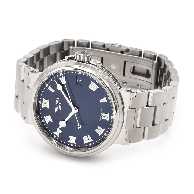 [3 год гарантия ] Breguet мужской морской 5517 5517TI/Y1/TZ0 коробка гарантия titanium календарь прозрачный задний голубой самозаводящиеся часы наручные часы б/у бесплатная доставка 