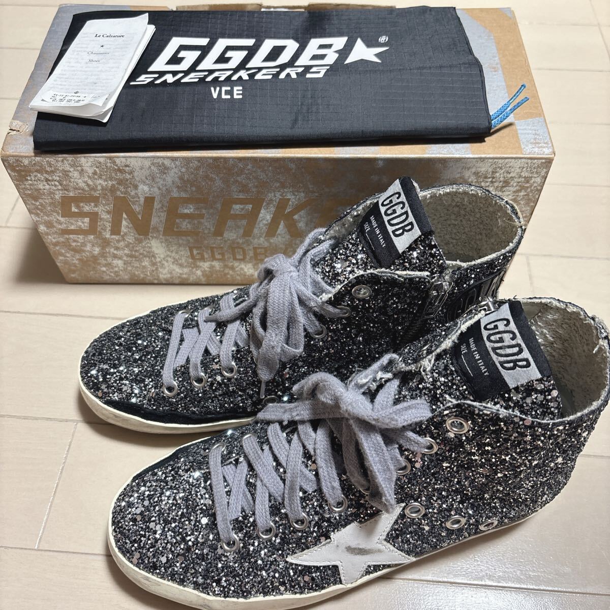 状態良 GOLDEN GOOSE FRANCY ゴールデングース グリッター加工 ハイカット スニーカー シューズ サイドジップ 36 レディース