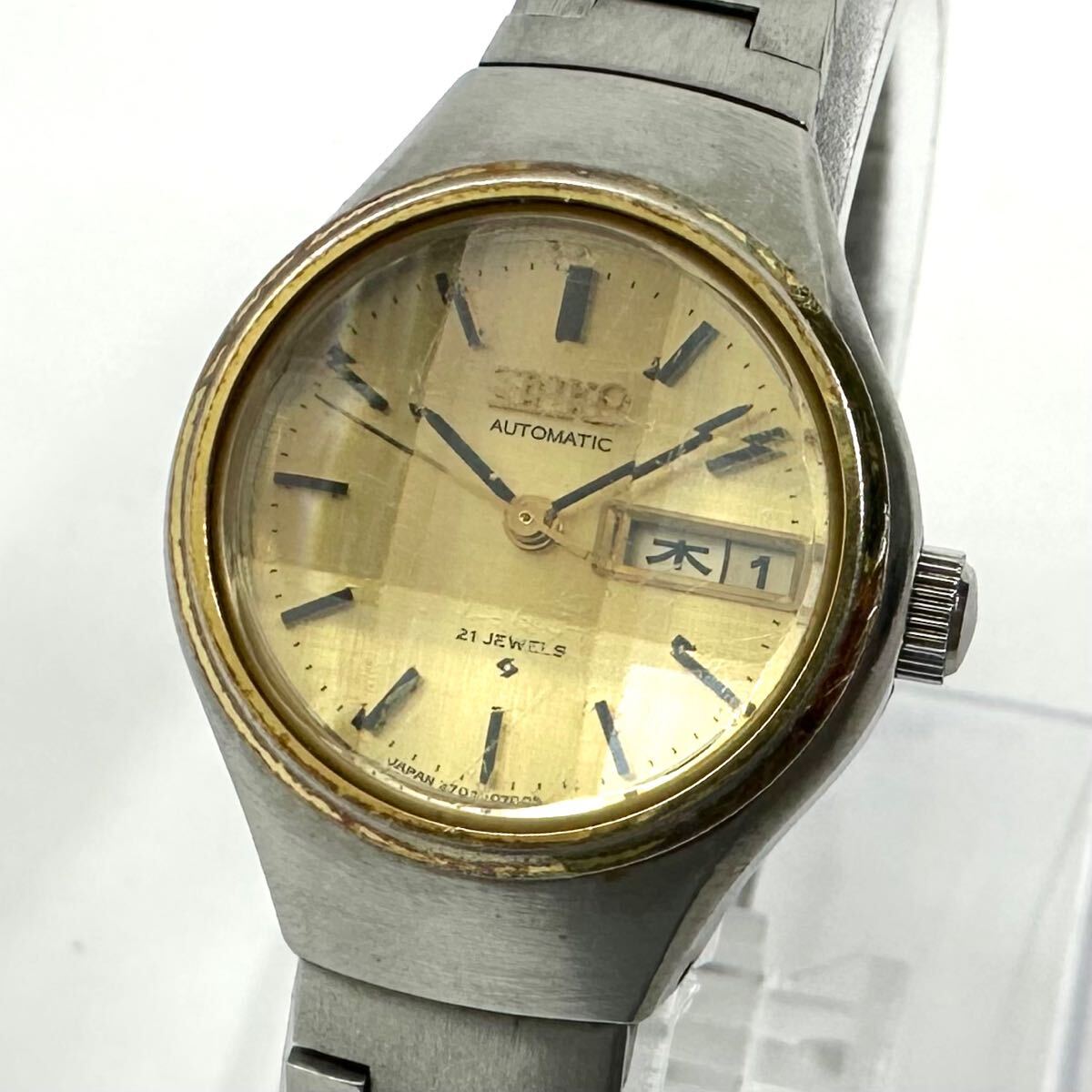y198 稼働品 セイコー SEIKO 2706-024B レディース 腕時計 自動巻き デイデイト カットガラス