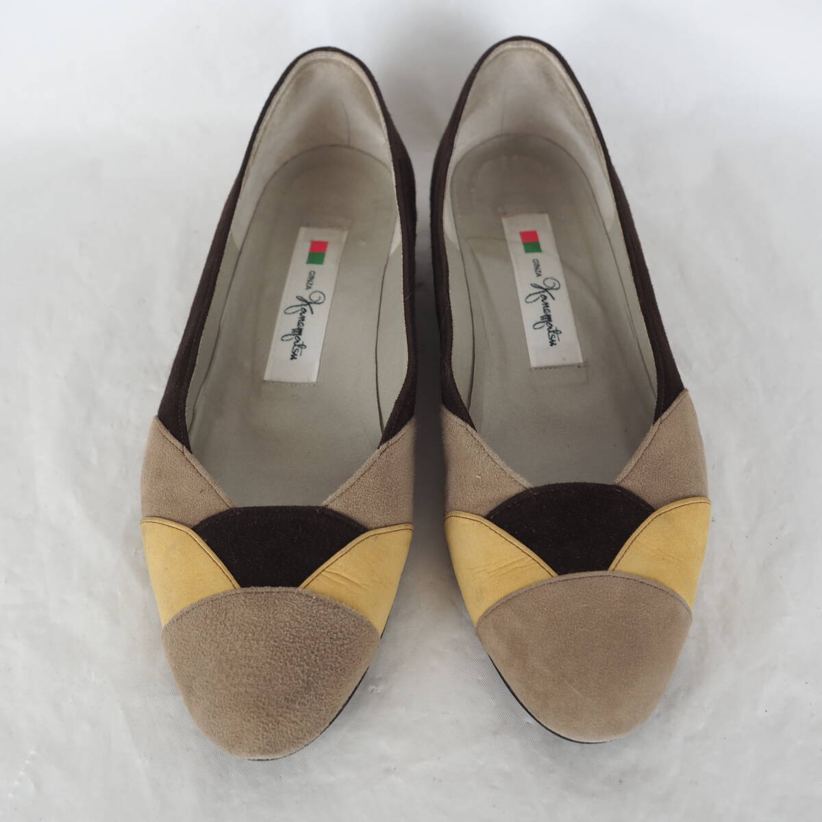 OK0660*GINZA Kanematsu*銀座かねまつ*レディースバレエシューズ*23.5cm*茶×ベージュ系*スエード調