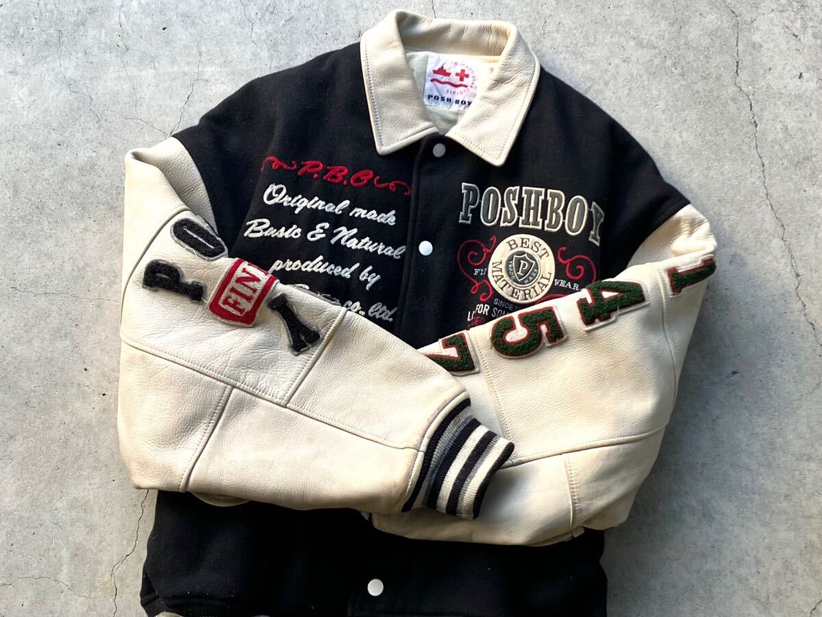 当時物 POSH BOY フルデコ袖革スタジャン F ポッシュボーイ 当時物 POSH BOY フルデコ袖革スタジャン F ポッシュボーイ