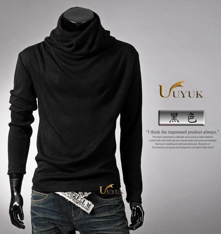 L ブラック アフガン タートルネック 長袖 Tシャツ カットソー カジュアル メンズ ロングT シンプル 無地 ドレープ カジュアル カットソー
