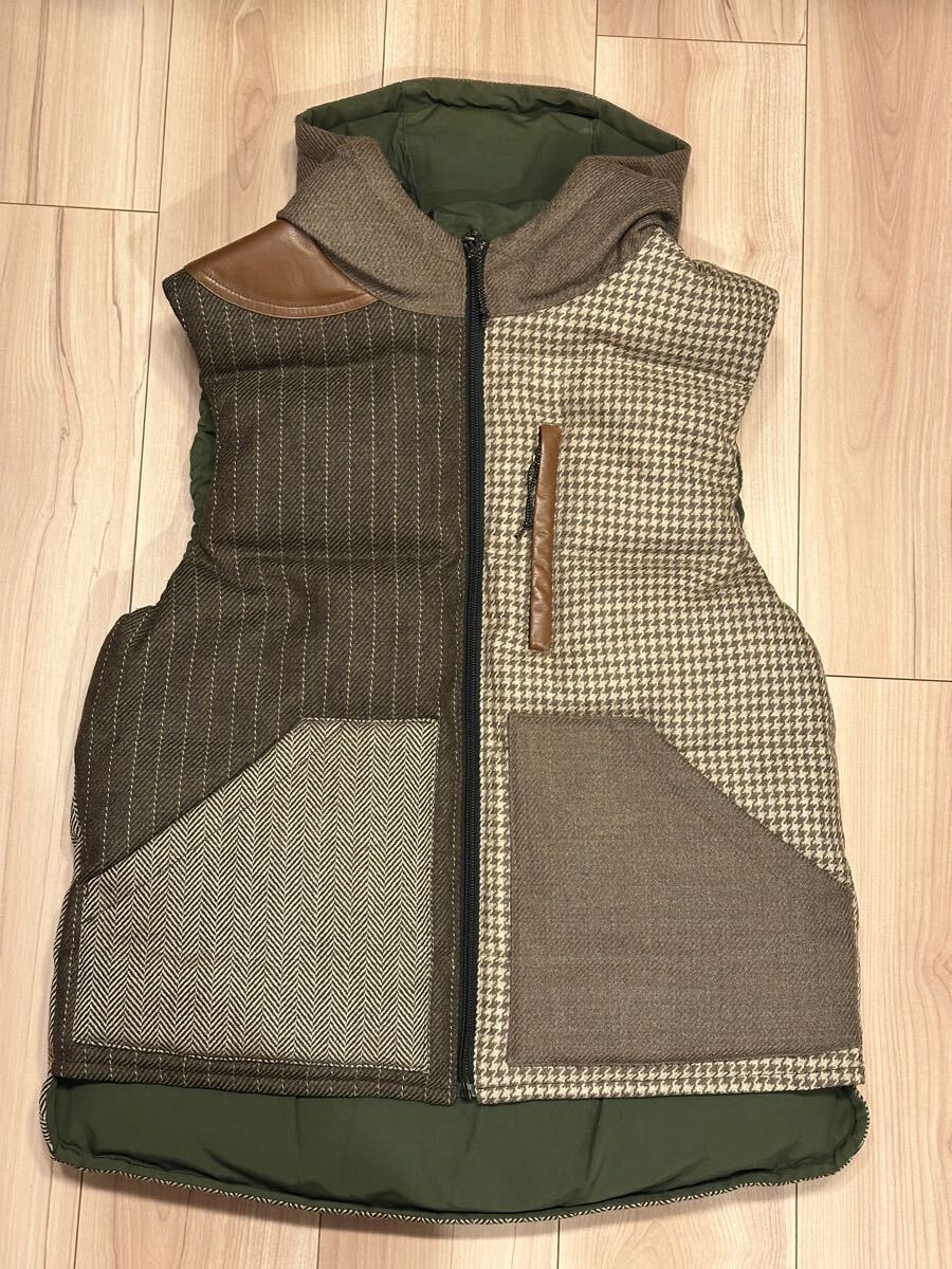 マックレガー McGREGOR ツイード ウールダウンベスト TWEED WOOL DOWN VEST Mサイズ リバーシブル ブラウン系/グリーン 中古品
