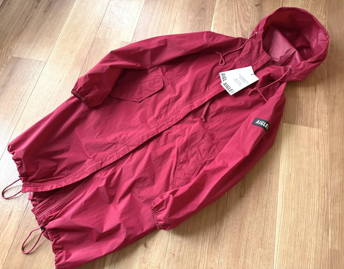 【即決】 エーグル AIGLE ★ 透湿防水 パッカブル ロング フーデッド ジャケット コート / レッド 赤 size 34