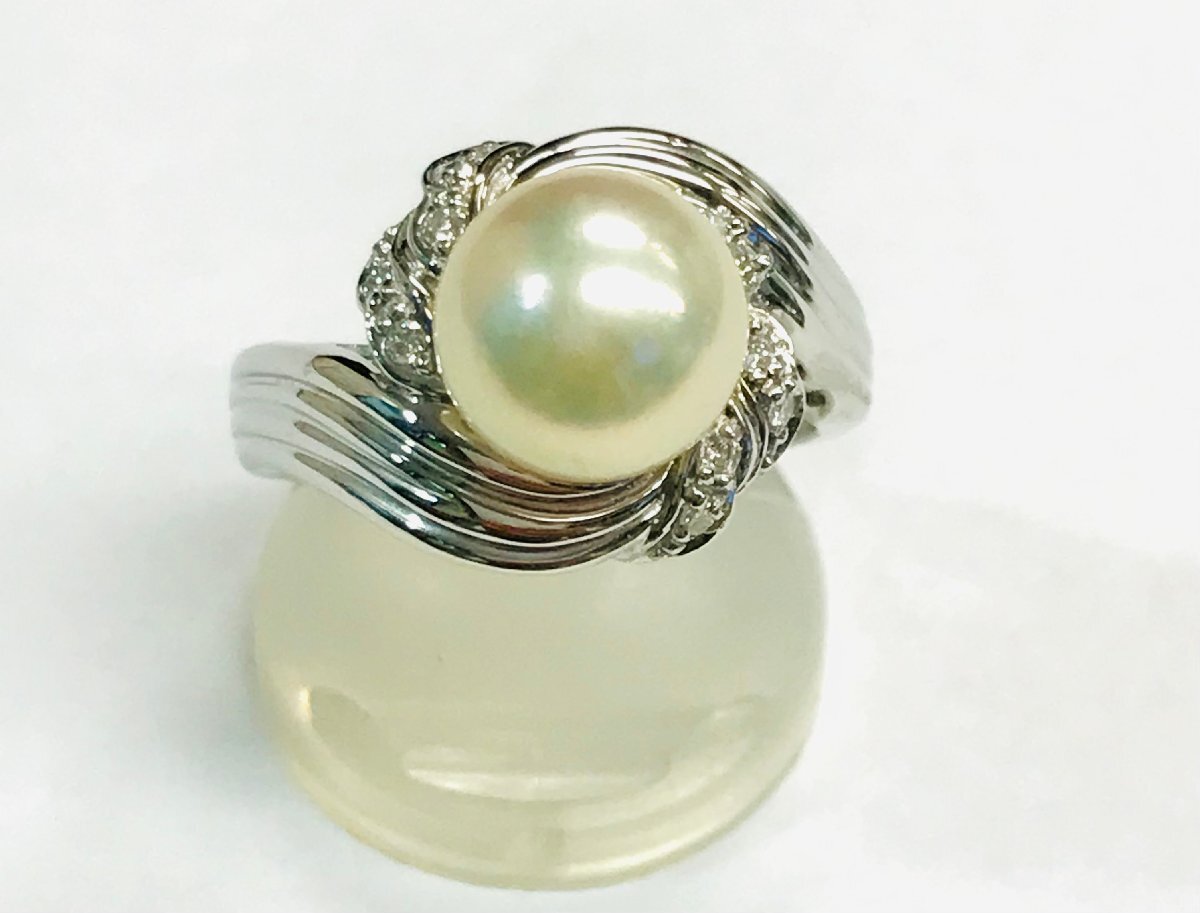 qoj.Z2F05　Pt900　プラチナ　真珠　パール9.0㎜多摩　だイヤリング　枠石0.10ct　14號