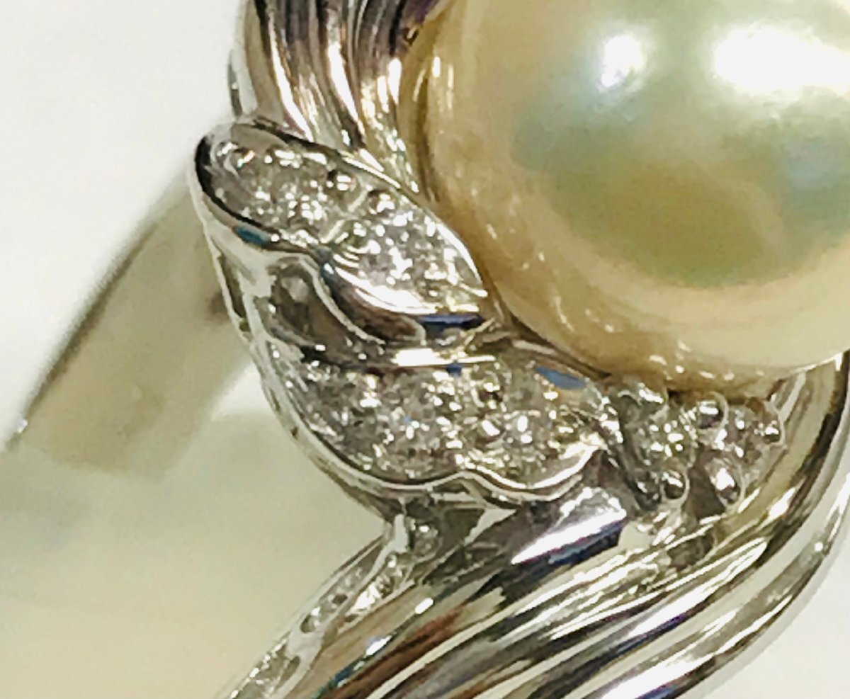 qoj.Z2F05　Pt900　プラチナ　真珠　パール9.0㎜多摩　だイヤリング　枠石0.10ct　14號