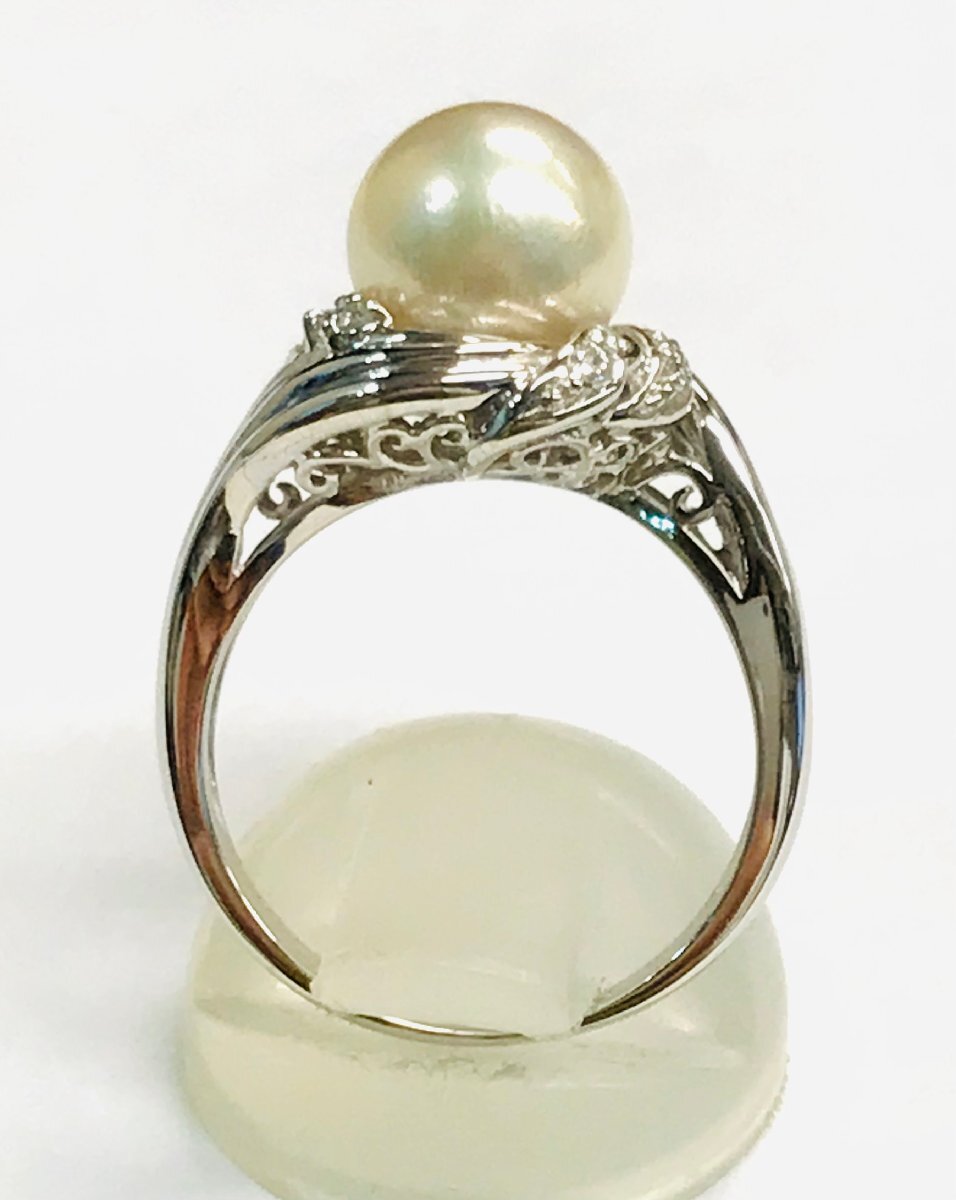 qoj.Z2F05　Pt900　プラチナ　真珠　パール9.0㎜多摩　だイヤリング　枠石0.10ct　14號