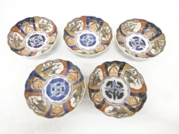ys7229101; 宗sou 怪しく 古伊万里 染錦草花絵なます皿6客【道】 ys7229101; 宗sou 怪しく 古伊万里 染錦草花絵なます皿6客【道】