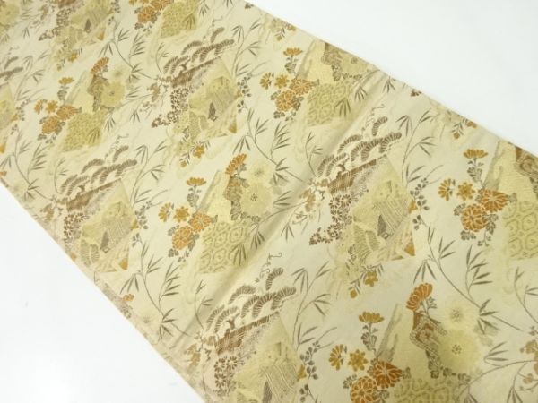 ys7196897; 宗sou 色紙に御所車・松竹梅模様織出し丸帯（材料）【アンティーク】【着】