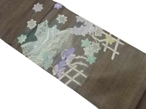 ys7209542; 宗sou 紗 松に屋敷風景模様織出し昼夜帯（材料）【アンティーク】【着】