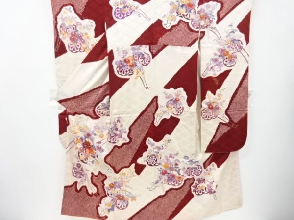ys7212157; 宗sou 絞り花車模様刺繍振袖【アンティーク】【着】