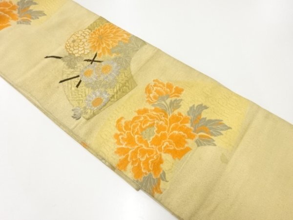 ys7248202; 宗sou 纐纈　地紙に草花模様織り出し昼夜帯（材料）【アンティーク】【着】