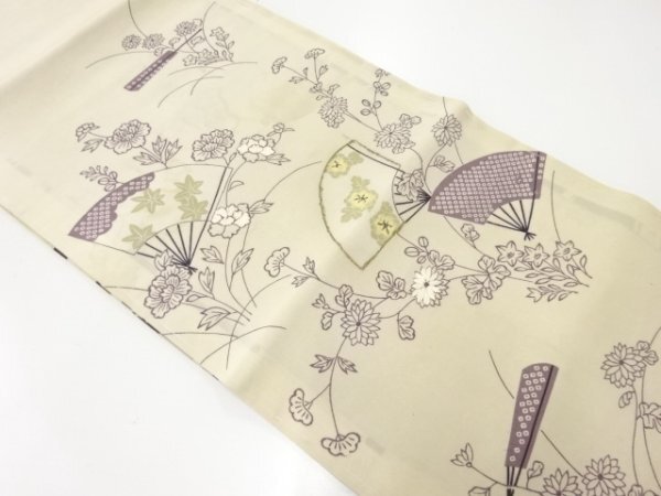 ys7248329; 宗sou 扇に菊牡丹模様刺繍昼夜帯（材料）【アンティーク】【着】