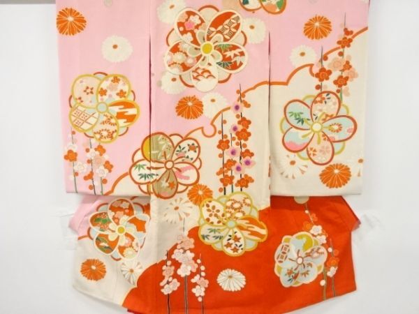 ys7251033; 宗sou 錦紗花模様刺繍五つ紋着物(内袖・長襦袢付き)【アンティーク】【着】