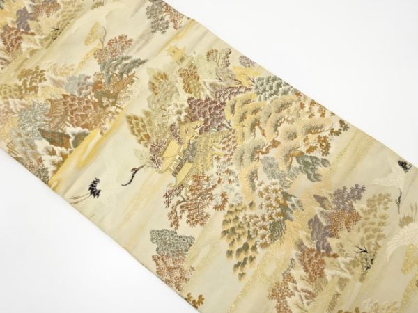 ys7252241; 宗sou 寺院風景に鶴模様織り出し丸帯（材料）【アンティーク】【着】