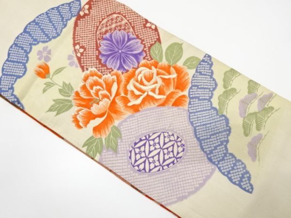 ys7251851; 宗sou 八重桜に牡丹・薔薇模様刺繍昼夜帯（材料）【アンティーク】【着】