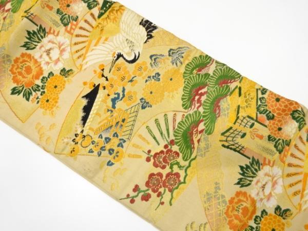 ys7252439; 宗sou 扇面に鶴・糸巻きに花模様織り出し丸帯（着用可）【アンティーク】【着】