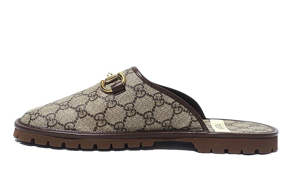 22SS 定価12萬 新品同様 極美品 GUCCI グッチ GGスプリーム ホースビット スリッパ サンダル 655571 レザー メンズ 9 27.5-28cm シューズ