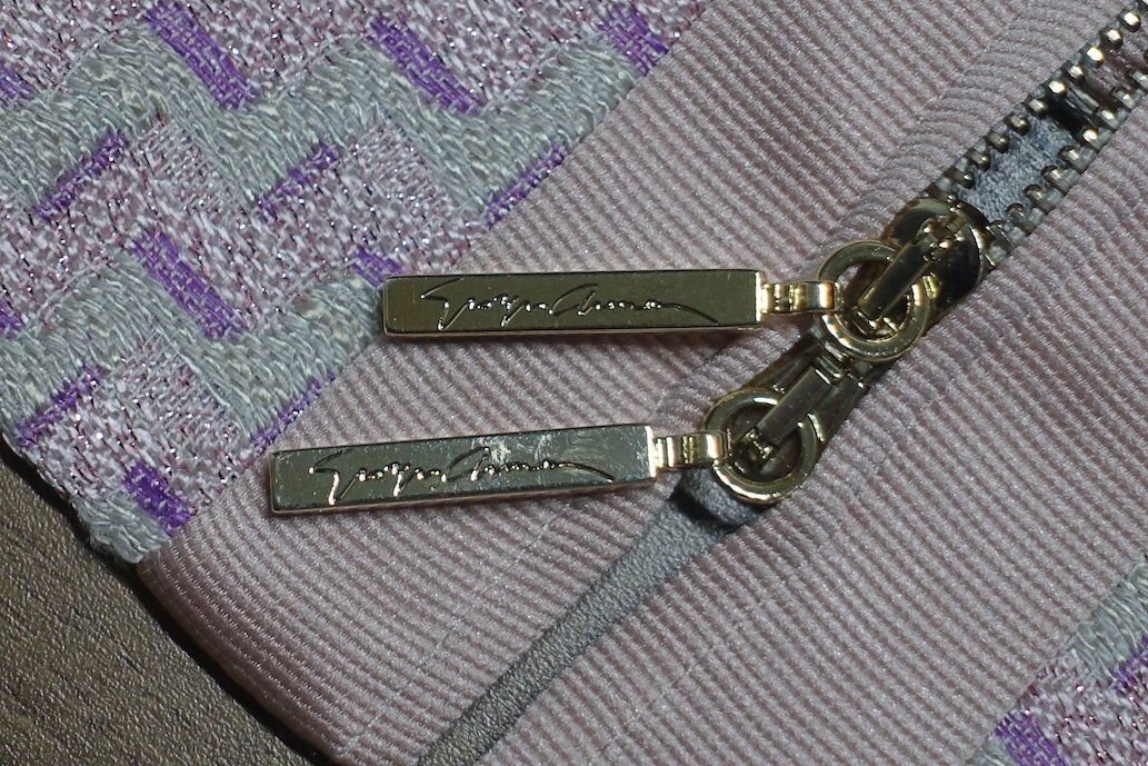 19SS 極美品 GIORGIO ARMANI ジョルジオアルマーニ ダブルジップアップ ノーカラー ツイード ジャケット レディース 42