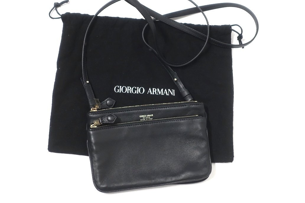 Giorgio Armani レザーショルダーバッグ 新品同様 GIORGIO ARMANI ジョルジオアルマーニ ロゴ レザー