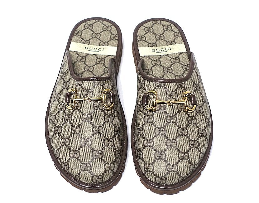 22SS 定価12萬 新品同様 極美品 GUCCI グッチ GGスプリーム ホースビット スリッパ サンダル 655571 レザー メンズ 9 27.5-28cm シューズ