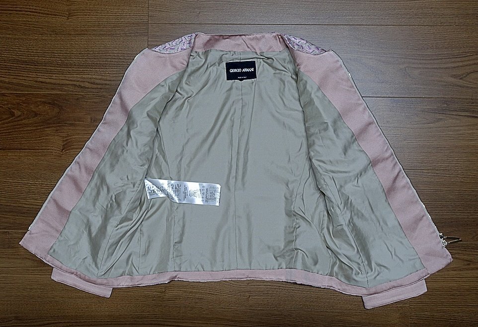 19SS 極美品 GIORGIO ARMANI ジョルジオアルマーニ ダブルジップアップ ノーカラー ツイード ジャケット レディース 42