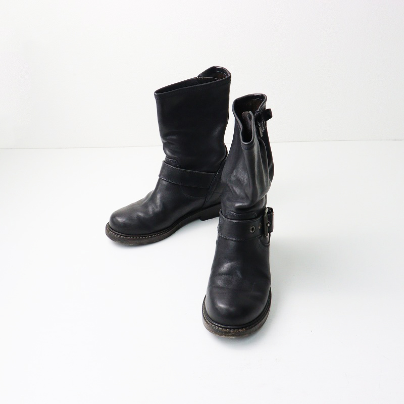 ブッテロ BUTTERO B3704 レザーエンジニアブーツ 35/ブラック キルティング シューズ 22cm【2400014162820】