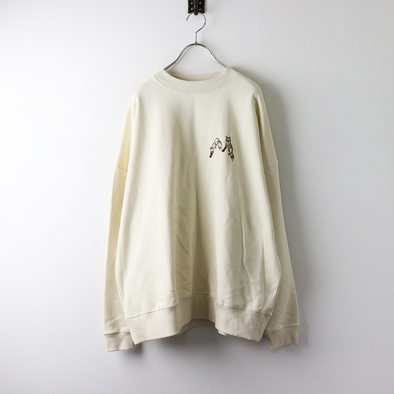 マーブルシュッド ノイ marble SUD neu -M- キツネ刺 ビッグシルエット スウェットプルオーバー /ベージュ【2400014208399】