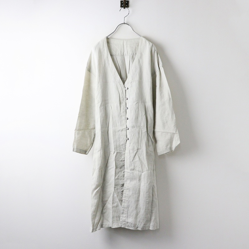 ネストローブ nest Robe ベルテッド リネン ワンピース コート F/■ ライトグレー 羽織り ローブ Ｖネック 長袖【2400014209556】