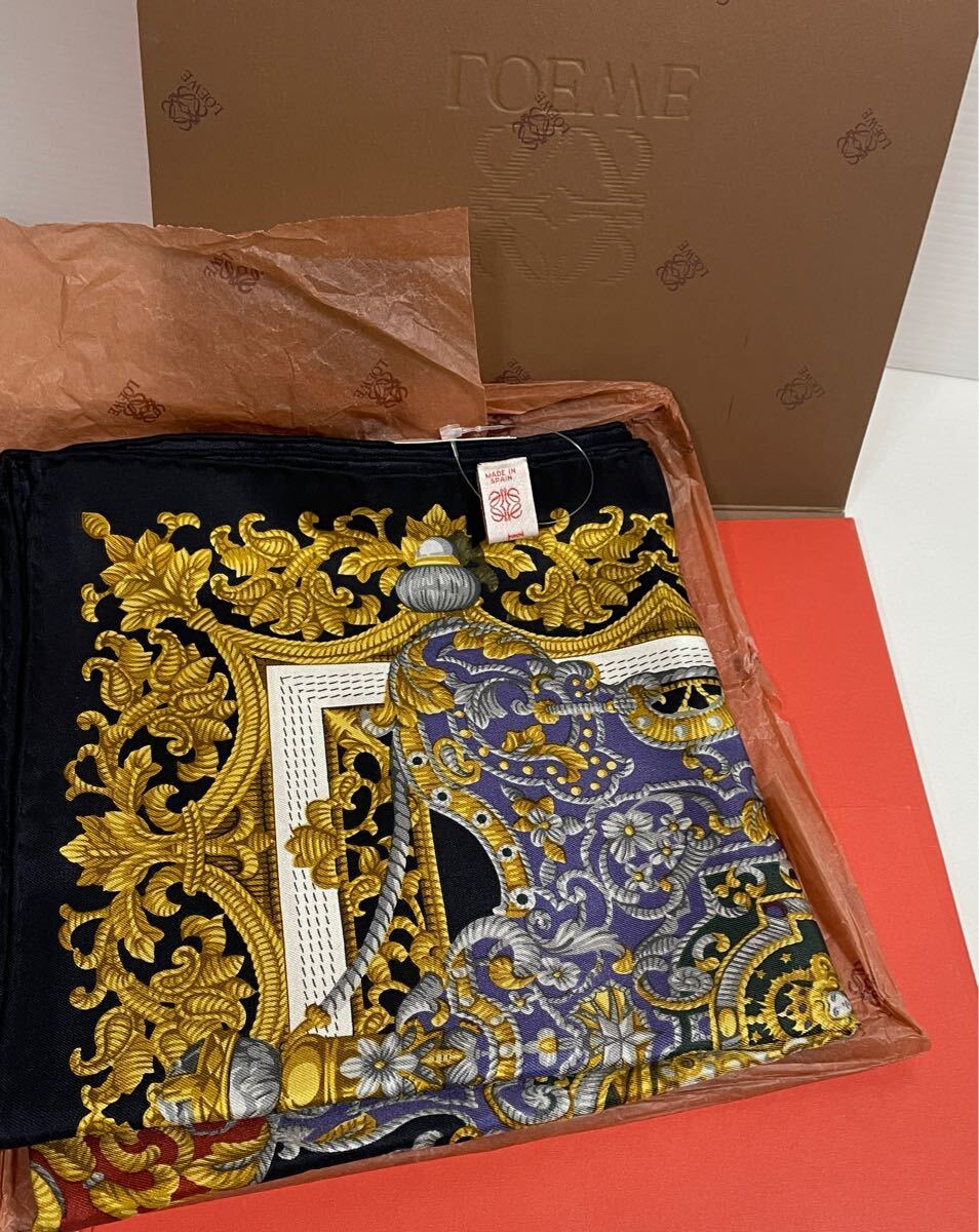 未使用 ■ ロエベ LOEWE シルク バロック柄 シルク スカーフ 大判 箱付き