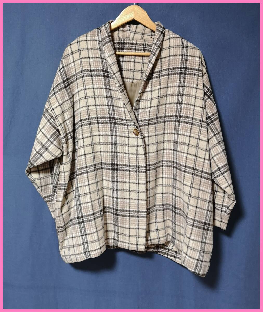 ＢＦ‐２５９‐２☆秋冬☆サンプル品☆送料込み☆即決☆ナチュラル系☆表起毛素材☆Ｍ～Ｌ☆ジャケット☆ベージュ系☆高級(jí)☆チェック柄