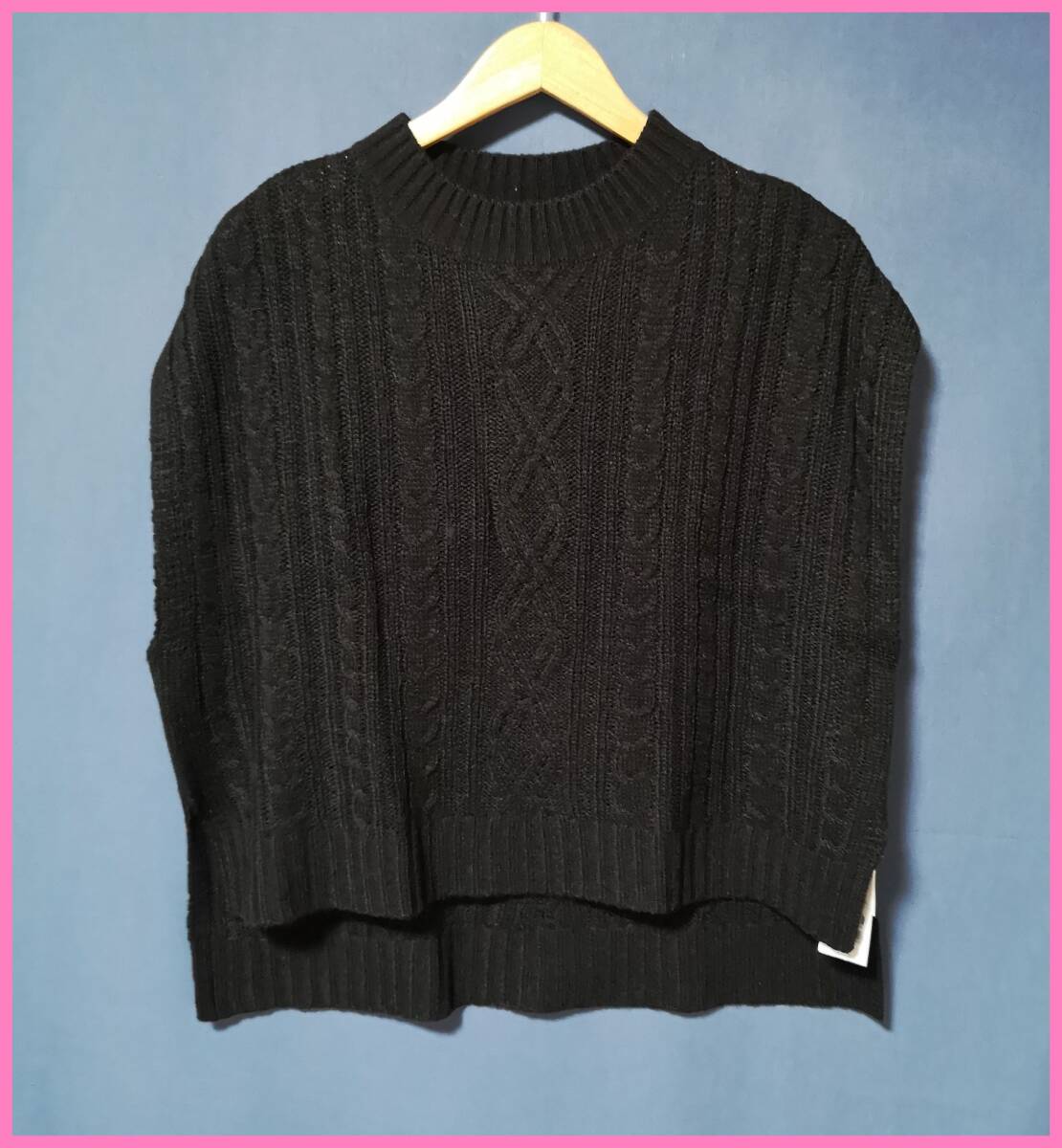 SW‐４０☆春秋冬☆新品☆送料込み☆即決☆ナチュラル系☆アクリル☆中厚手☆Ｍ～Ｌサイズ☆ニット☆ベスト☆黒☆編み込み