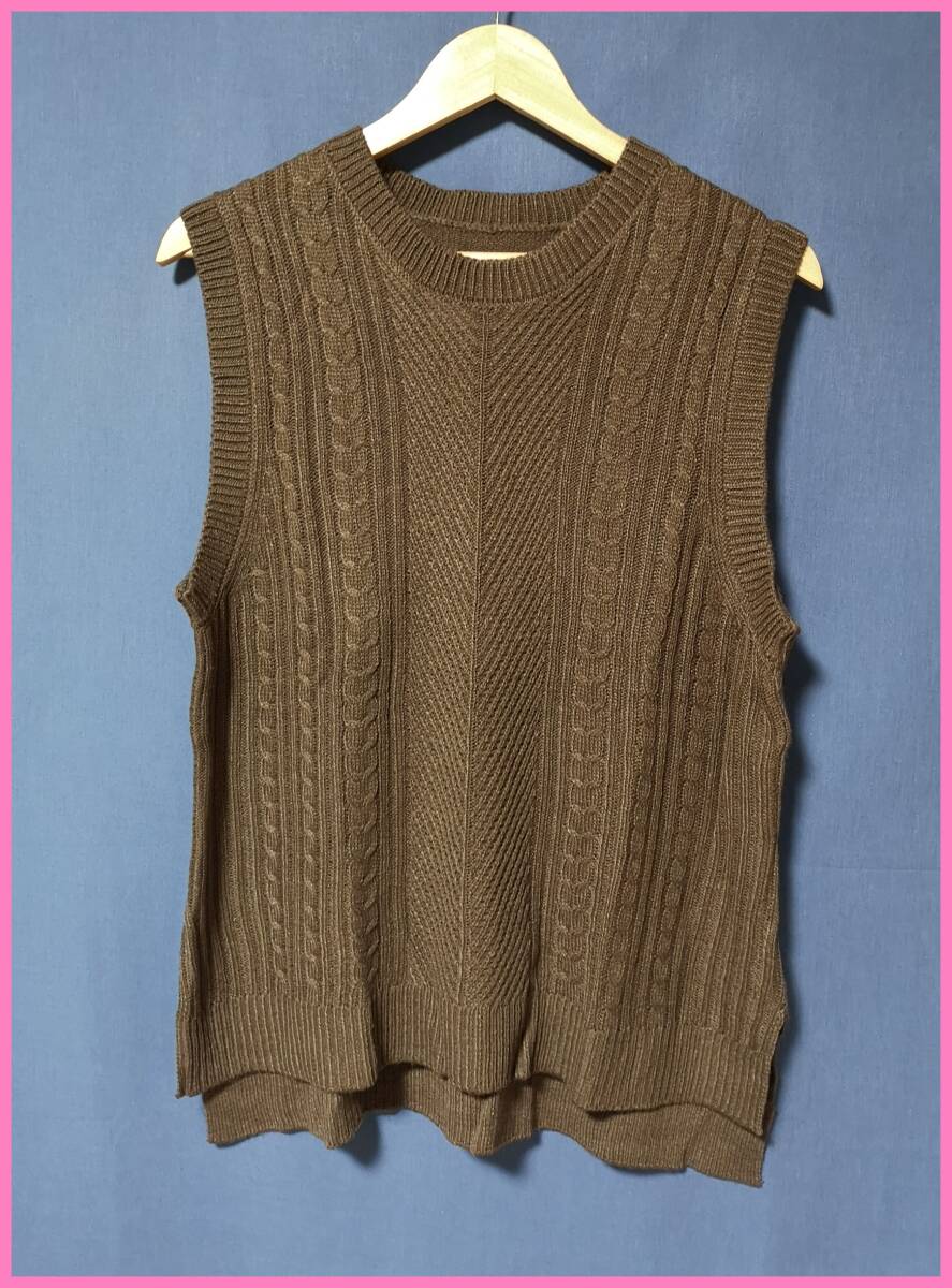 SW‐３９‐２☆春秋冬☆サンプル品☆送料込み☆即決☆ナチュラル系☆やや薄手☆Ｍ～Ｌサイズ☆ニット☆ベスト☆ブラウン系☆編み込み