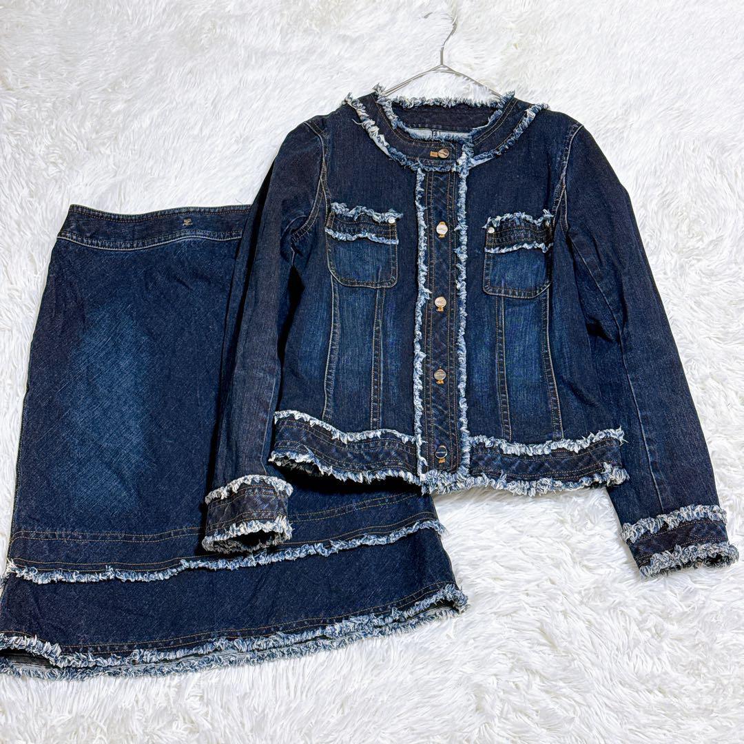 COURREGES クレシュ ホケット ティテル ツイル ミニスカト courreges クレージュ ノーカラーデニムジャケット スカート