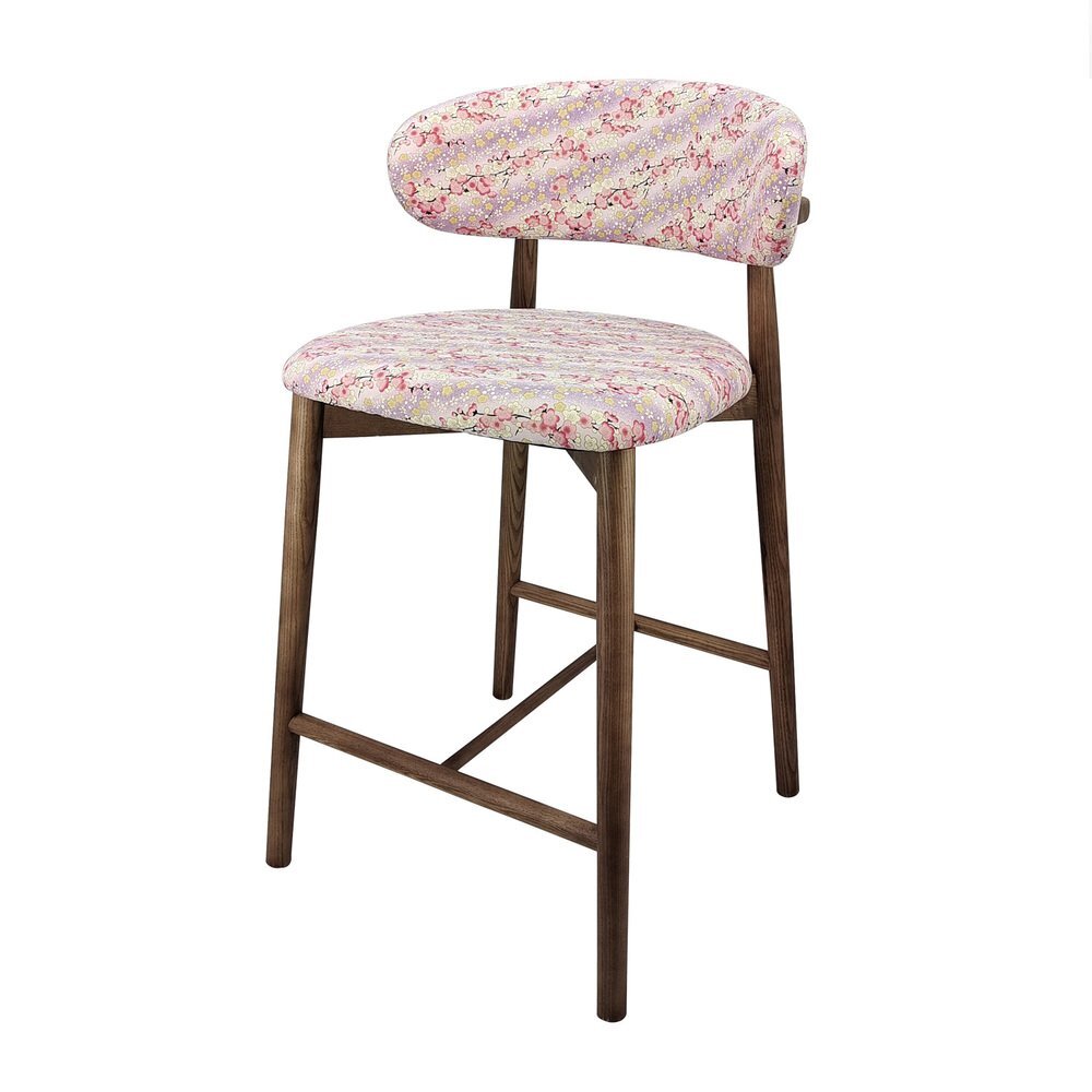 カウンターチェア ジェネリック家具 和モダンチェア 木製 オリジナル 和柄 波頭 青海波 枝桜 シンプル ソリッドハイチェア 枝梅