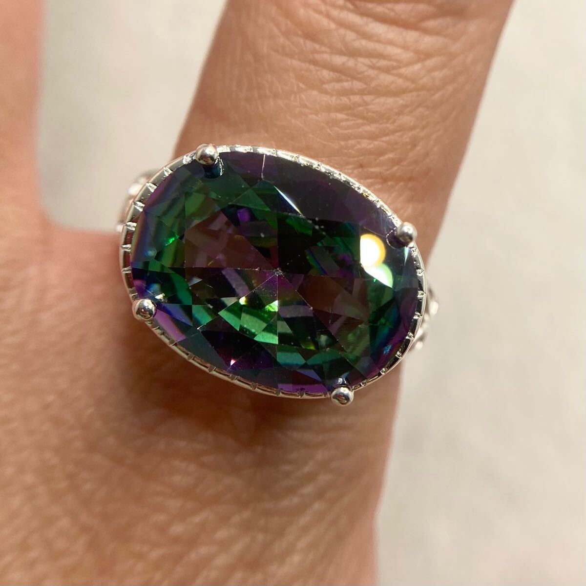 19号★大粒ミスティックレインボートパーズのクラシカルデザインリング★レディース指輪シルバー925刻印カラーストーン新品宝石Y-RSHOP cz_画像5