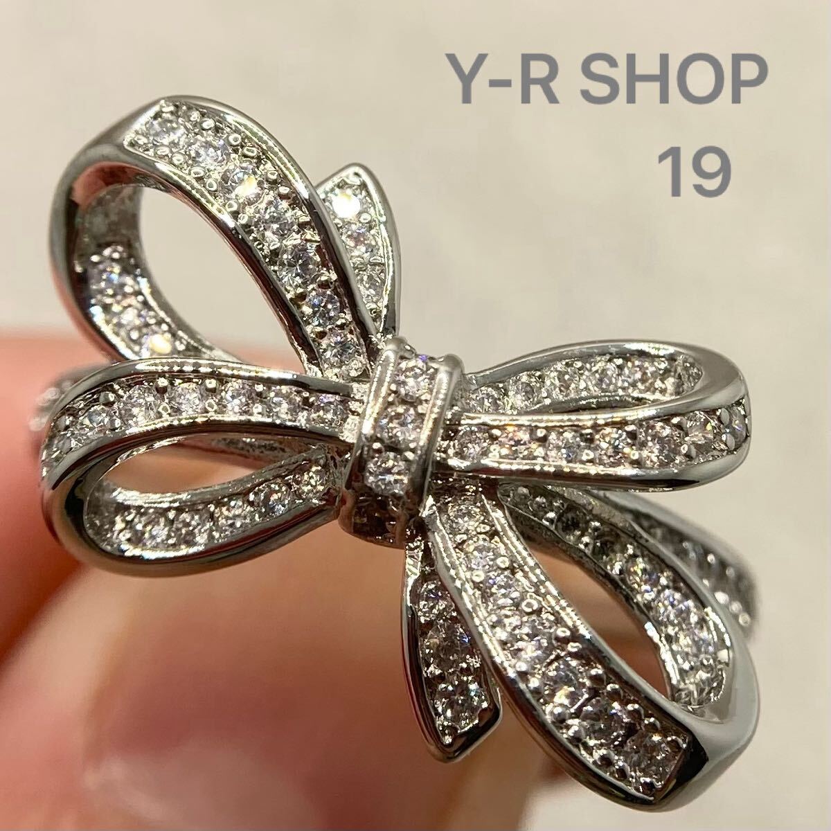 19号★ホワイトトパーズのリボンデザインリング★レディース指輪シルバーアクセサリーキュービックジルコニア新品宝石Y-RSHOP卸売cz ring_画像1