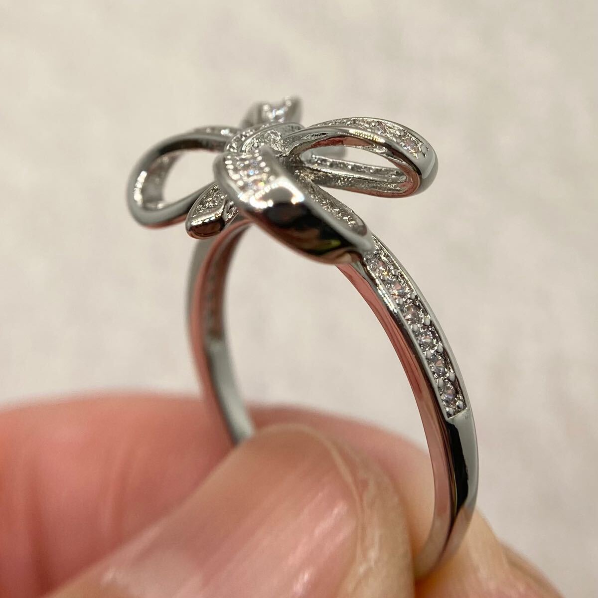 19号★ホワイトトパーズのリボンデザインリング★レディース指輪シルバーアクセサリーキュービックジルコニア新品宝石Y-RSHOP卸売cz ring_画像2