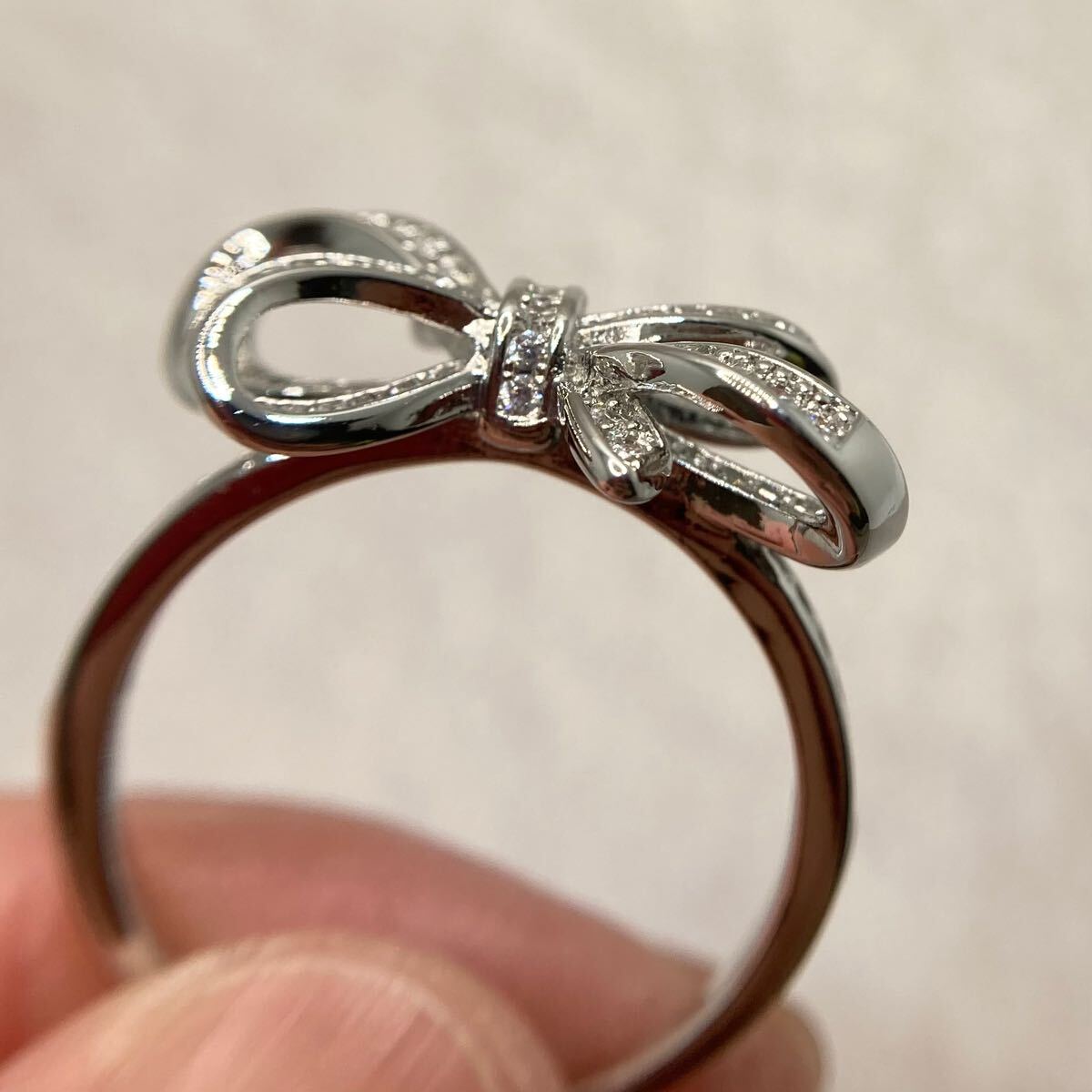 19号★ホワイトトパーズのリボンデザインリング★レディース指輪シルバーアクセサリーキュービックジルコニア新品宝石Y-RSHOP卸売cz ring_画像3