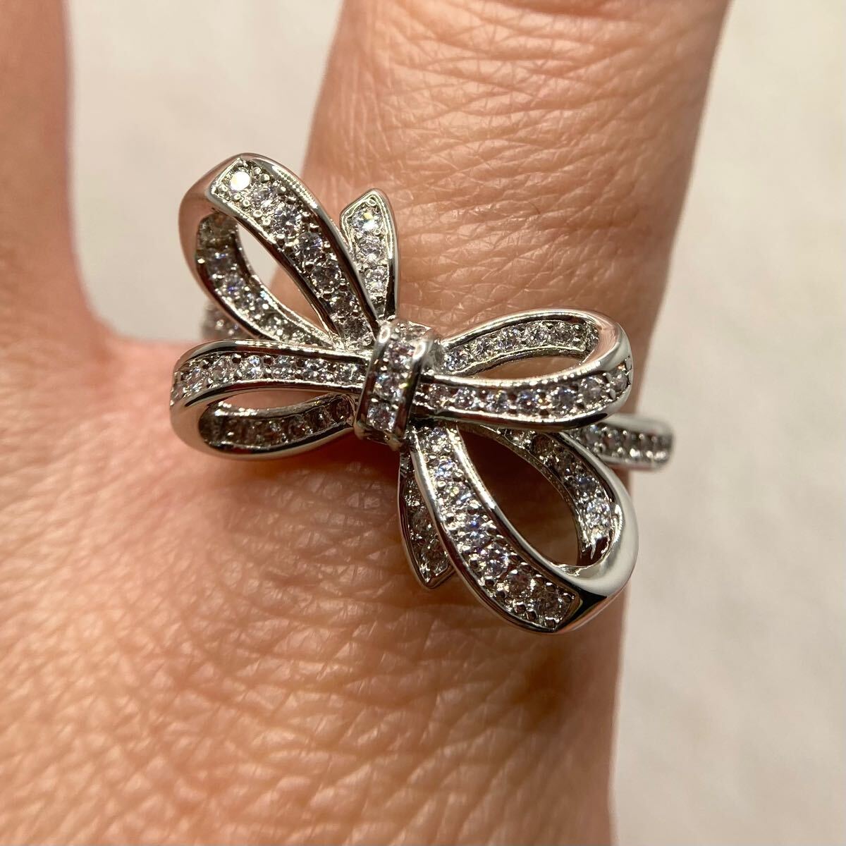 19号★ホワイトトパーズのリボンデザインリング★レディース指輪シルバーアクセサリーキュービックジルコニア新品宝石Y-RSHOP卸売cz ring_画像4